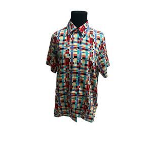 Jordan Womens Size Small Vintage Colorful Short Sleeve Button Front Blouse